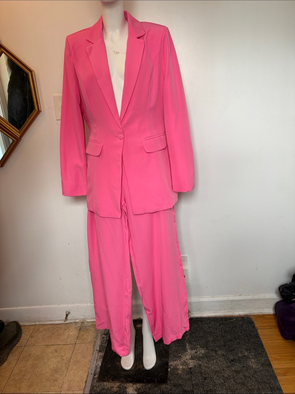 Women’s Pink Two-Piece Blazer & Wide-Leg Pants Set